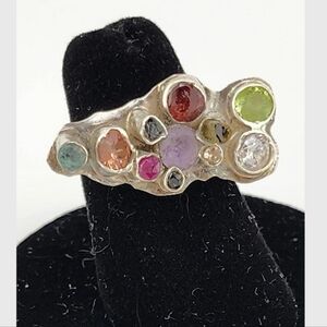 MULTISTONE CRYSTAL RING HANDMADE IN STERLING SILVER SIZE 5.5